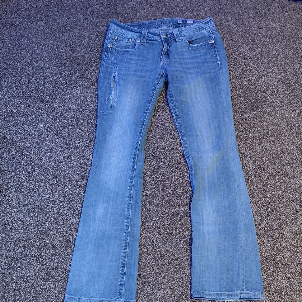 Miss Me Blue Boot Cut Jeans with Faded Denim